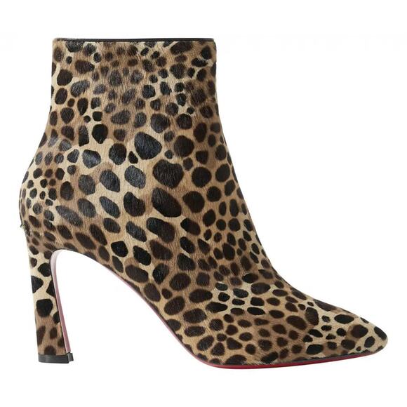 Christian Louboutin So Eleonor 85 Black Brown Leopard Pony Ankle Heel Boot 38.5 - Picture 1 of 11